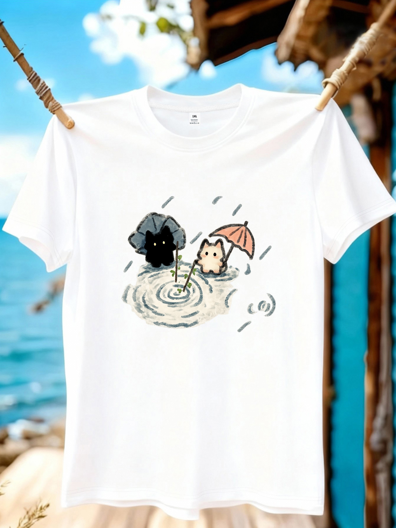 Summer Clothing Cartoon - 【YJ01217】Two Cute Kittens Cartoon Print Plus