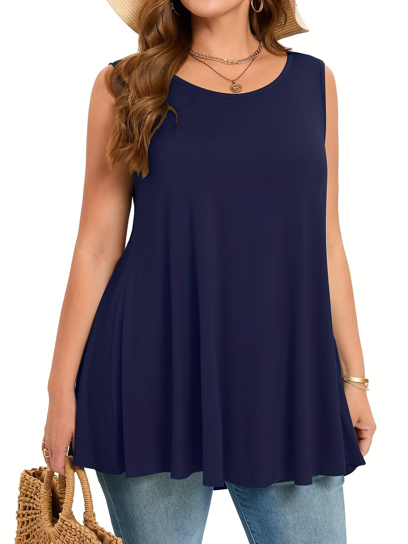 Summer Upf Clothing - Plus Size Simple Solid Tank Top