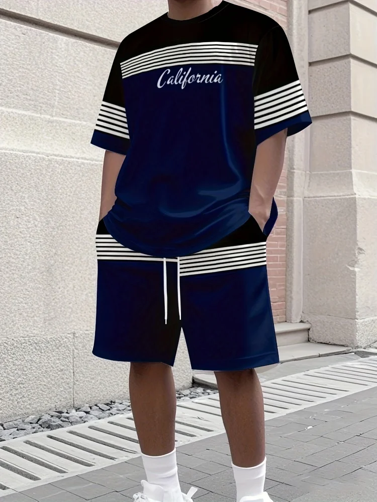 Summer Clothing Holiday - Simple Men's T-shirts Shorts 2-piece Set