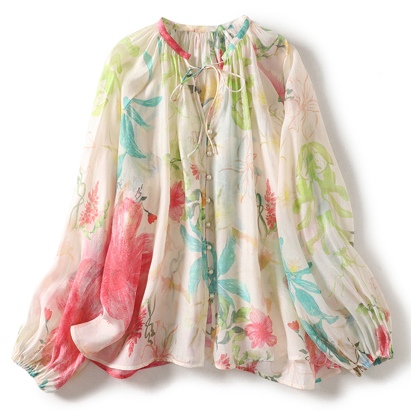 Tie Front Shirt - Holiday Beach Floral Boho Style Thin
