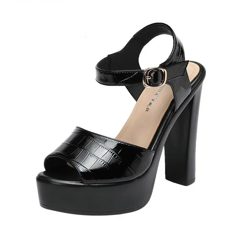 Summer Clothing Office - 10cm 13cm Fashion Genuine Leather Sandals
