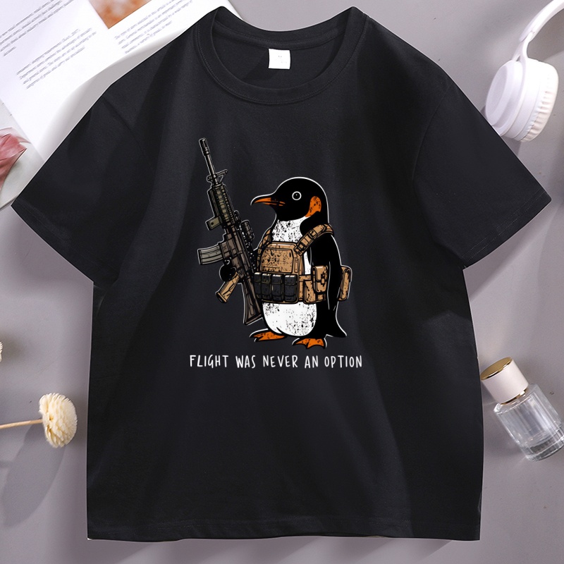 Summer Clothing Options - Tactical Penguin Print T-Shirt Fun Flying