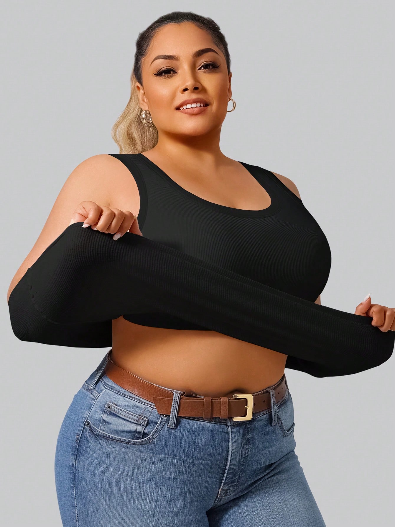 Summer Upf Clothing - Plus Size Women's High Stretch Ribbed