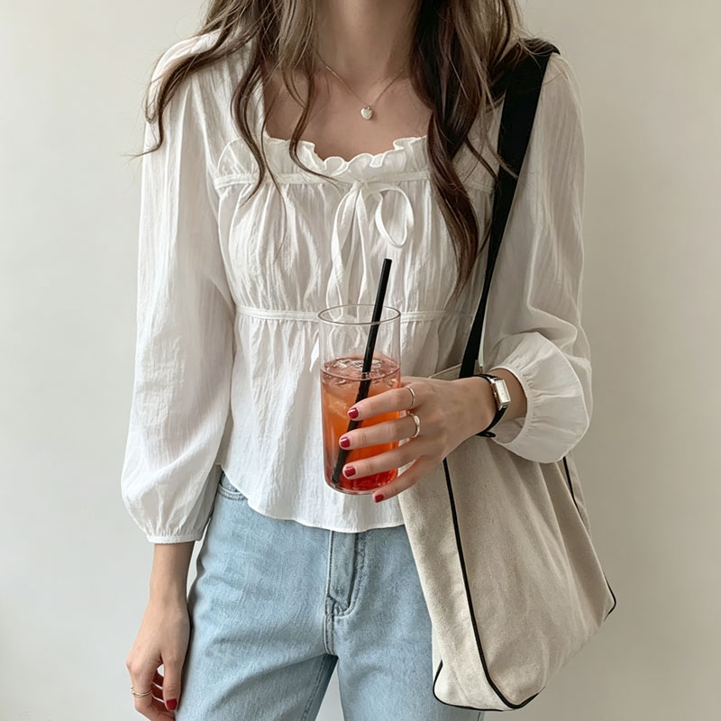 Elegant Bow Tie Lace Up Women  - Tie Front Shirt review and price