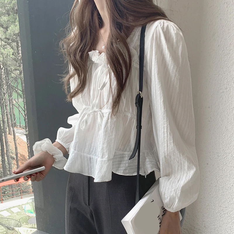 Elegant Bow Tie Lace Up Women  - Tie Front Shirt review and price