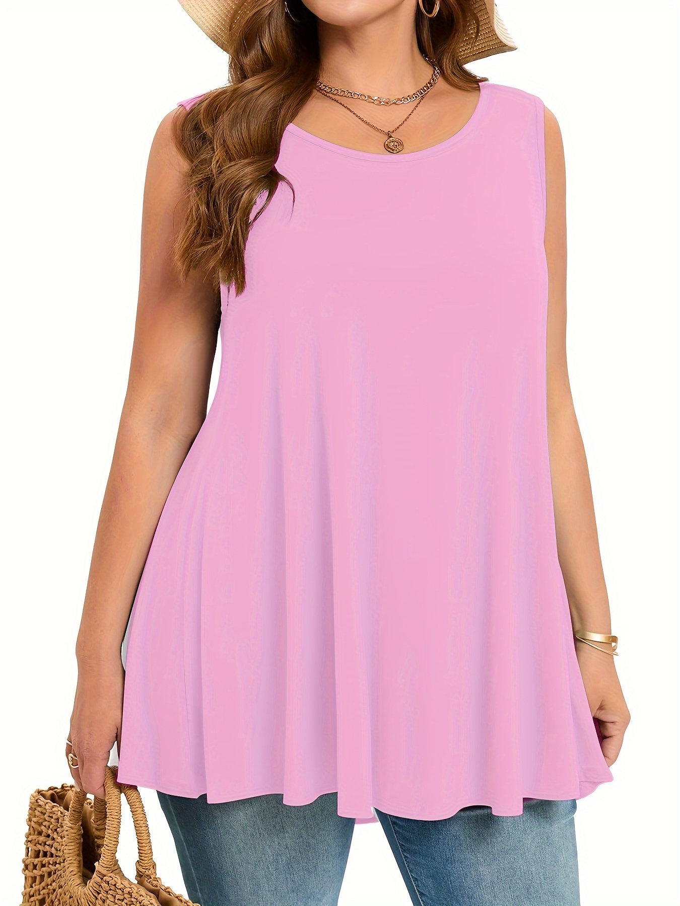 Plus Size Simple Solid Tank To - Summer Upf Clothing review and price