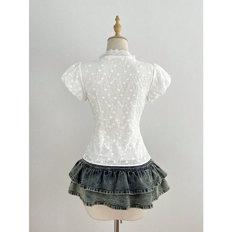Benuynffy White V-Neck Puff Sl - Tie Front Shirt review and price
