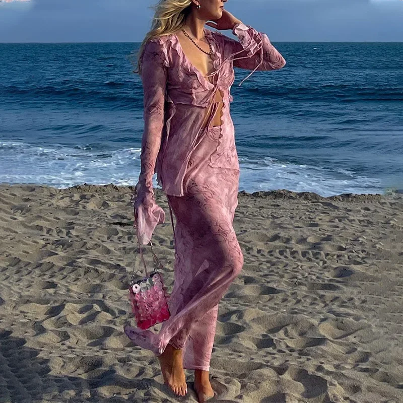Y2K Fairy Grunge Beach Outfits - Tie Front Shirt review and price